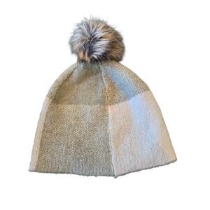 Christian Siriano sage green and white plaid winter hat with pompom